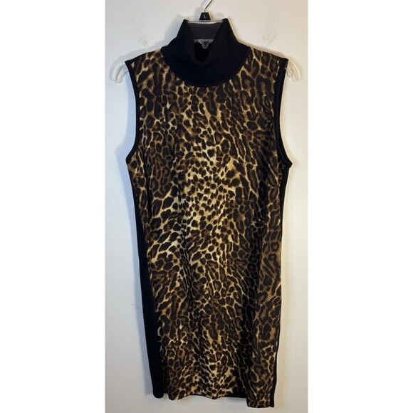 LAUREN RALPH LAUREN Cheetah Print Turtleneck Sleeveless Sheath Dress Medium Knee - Picture 3 of 12